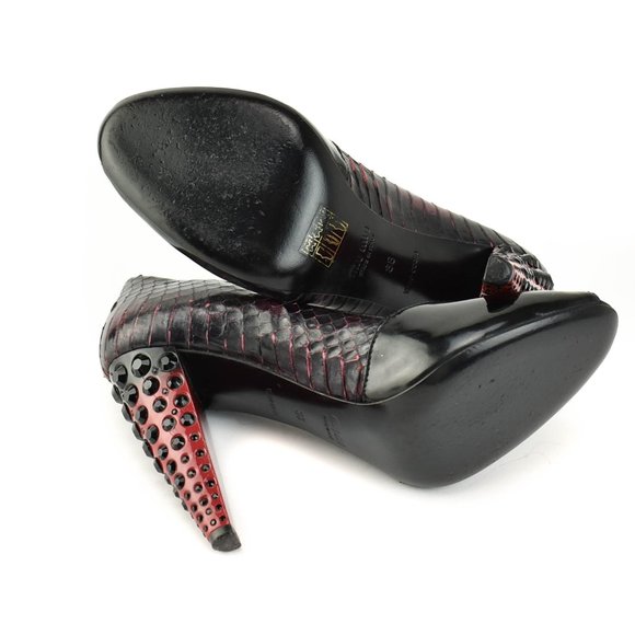 MIU MIU: Black, Leather & "Python" Crystal Heels - Picture 9 of 10